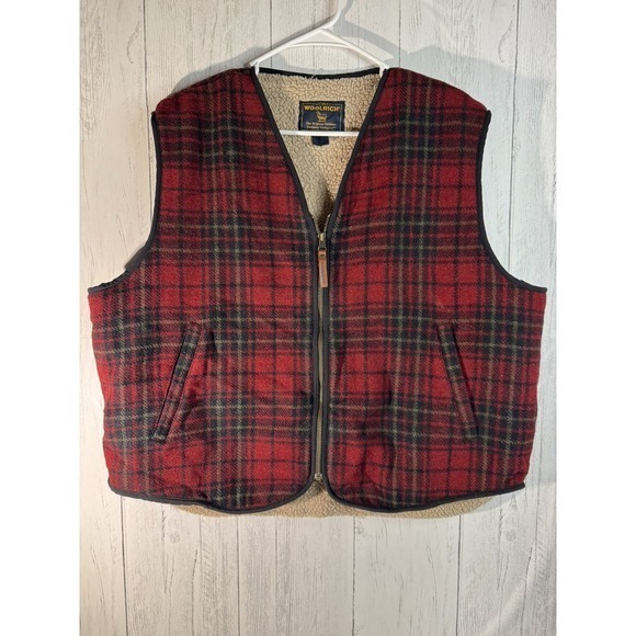 Woolrich Other - Woolrich Mens Sherpa Lined Wool Blend Vest|XLarge | Red Plaid Pattern, Full Zip